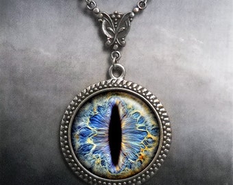 Frost Dragon Eye Steampunk necklace, Dragon Eye necklace dragon jewelry dragon eye jewelry gift for gamer G78