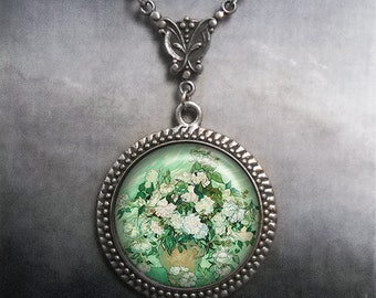 Van Gogh Roses Art Nouveau necklace, art pendant necklace Van Gogh art jewelry rose necklace art gift flower necklace G373