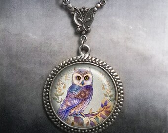 Merlin's Owl Art Nouveau necklace, owl jewelry gift for owl lover fantasy owl art jewelry magical wizard owl gift magic owl talisman