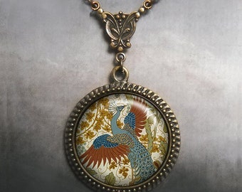 Walter Crane Peacock art necklace, peacock necklace, bridal necklace, peacock wedding gift Walter Crane art pendant L55