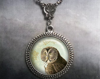 Great Gray Owl Art Nouveau necklace, owl jewelry gift for owl lover or owl collector antique owl gift owl jewelry night bird jewelry G455