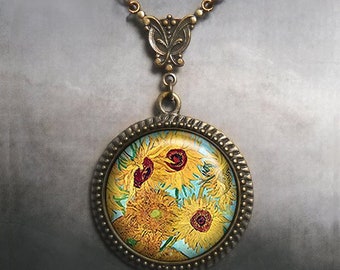 Van Gogh's Sunflower necklace, Sunflower jewelry Van Gogh Sunflowers art jewelry Sunflower wedding gift for Leo G19