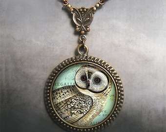 Vintage Owl Art Nouveau necklace, owl lover owl collector gift antique barred owl gift owl jewelry night bird gift for night owl
