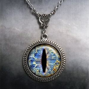 Frost Dragon Eye Steampunk necklace, Dragon Eye necklace dragon jewelry dragon eye jewelry gift for gamer G78 image 1