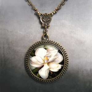 Southern Magnolia Art Nouveau necklace, Magnolia jewelry Magnolia necklace Magnolia wedding gift Mother's Day gift for gardener G35