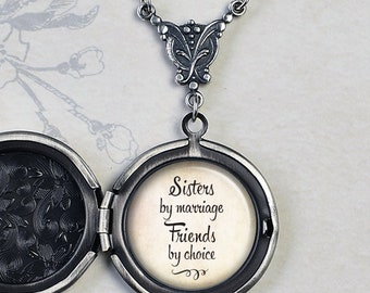 Sisters by marriage, Friends by choice photo locket, bridesmaid gift sister-in-law gift wedding jewelry Q109