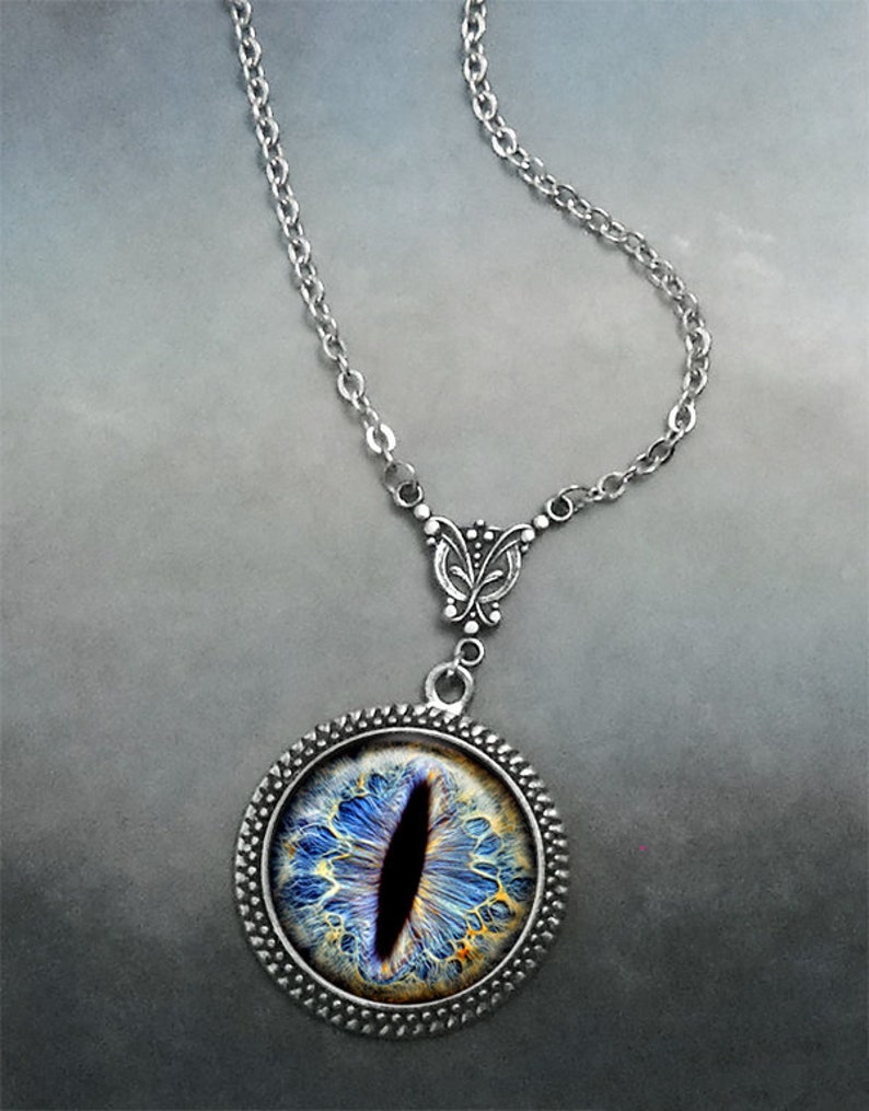 Frost Dragon Eye Steampunk necklace, Dragon Eye necklace dragon jewelry dragon eye jewelry gift for gamer G78 image 2