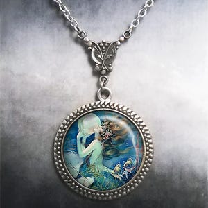 Sirena y perla Art Nouveau, collar de sirena con arte de sirena vintage, joyería de sirena, joyería de arte de fantasía, regalo de sirena imagen 2