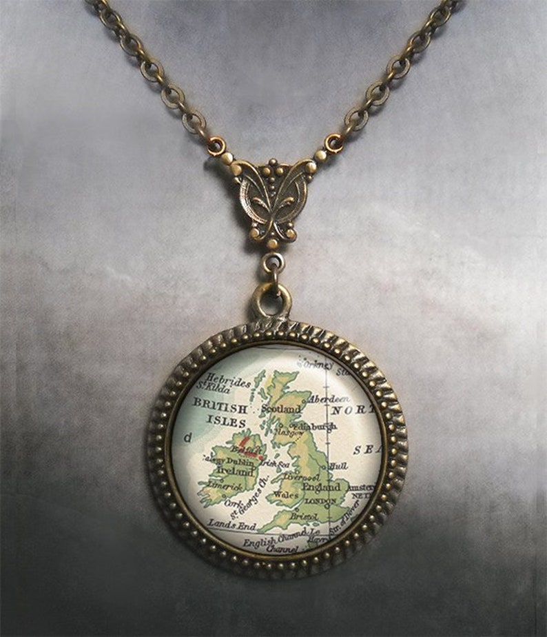 Great Britain map necklace England map jewelry map jewellery travel gift Art Nouveau British Isles map necklace