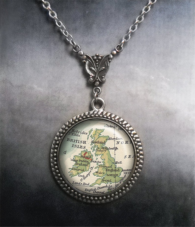 Great Britain map necklace England map jewelry map jewellery travel gift Art Nouveau British Isles map necklace