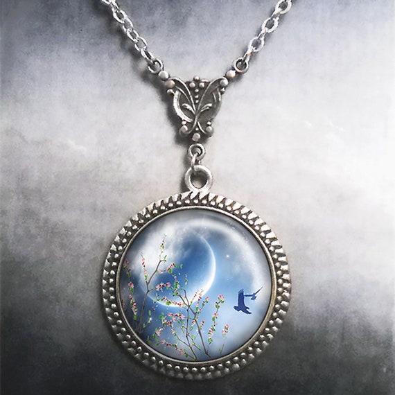 Spring Equinox Art Nouveau necklace, Vernal Equinox, seasonal nature jewelry, New Moon necklace Ostara Wiccan jewelry nature jewelry