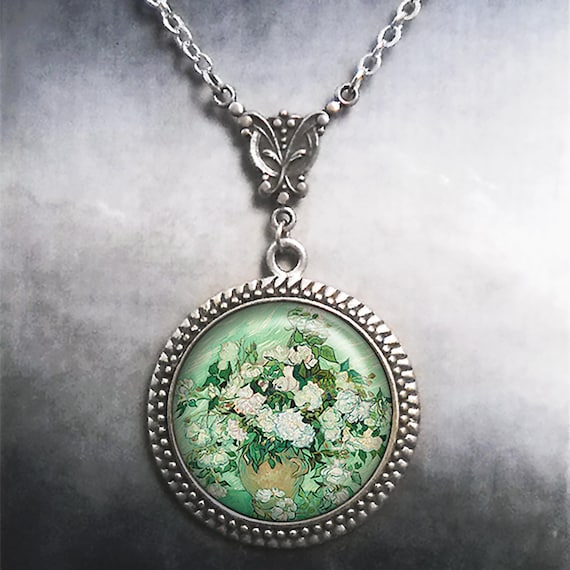 Van Gogh Roses Art Nouveau necklace, Van Gogh art jewelry rose necklace art gift rose grower gift gardening gift rose lover gift