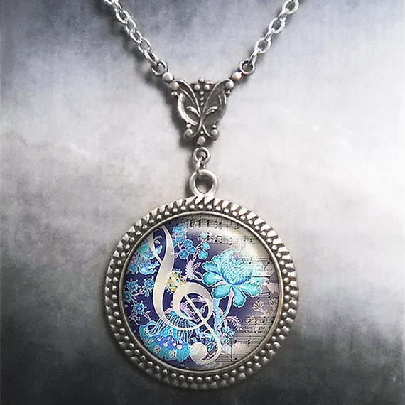 Color of Music Art Nouveau necklace, music jewelry music teacher or student gift musicians gift treble cleff necklace music gift