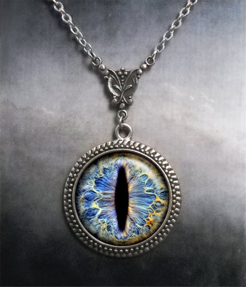 Frost Dragon Eye Steampunk necklace, Dragon Eye necklace dragon jewelry dragon eye jewelry gift for gamer G78 image 1