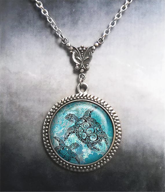 Sea Turtles Art Nouveau necklace, sea turtle jewelry turtle lover gift sea or ocean jewelry marine animal art nautical sea life jewelry G197