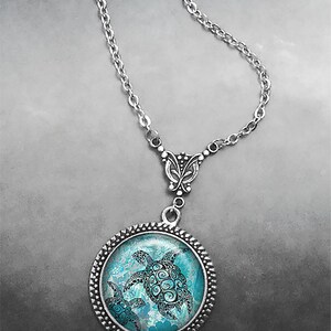 Sea Turtles Art Nouveau necklace, sea turtle jewelry turtle lover gift sea or ocean jewelry marine animal art nautical sea life jewelry G197 image 3
