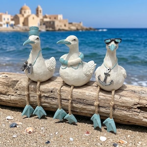 Beeldjes set strand meeuw, decor nautische vogel plank, hangende beenstandbeelden kust, grappige ornamenten aan zee oceaan, grillig strandhuis cadeau