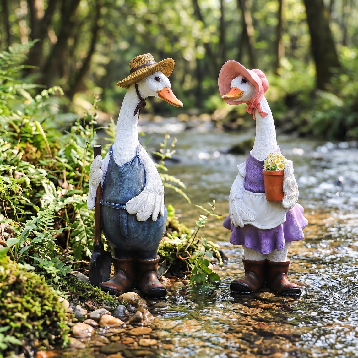 Rustic Duck Garden Statue,resin Girl & Boy Duck Figurines,whimsical ...