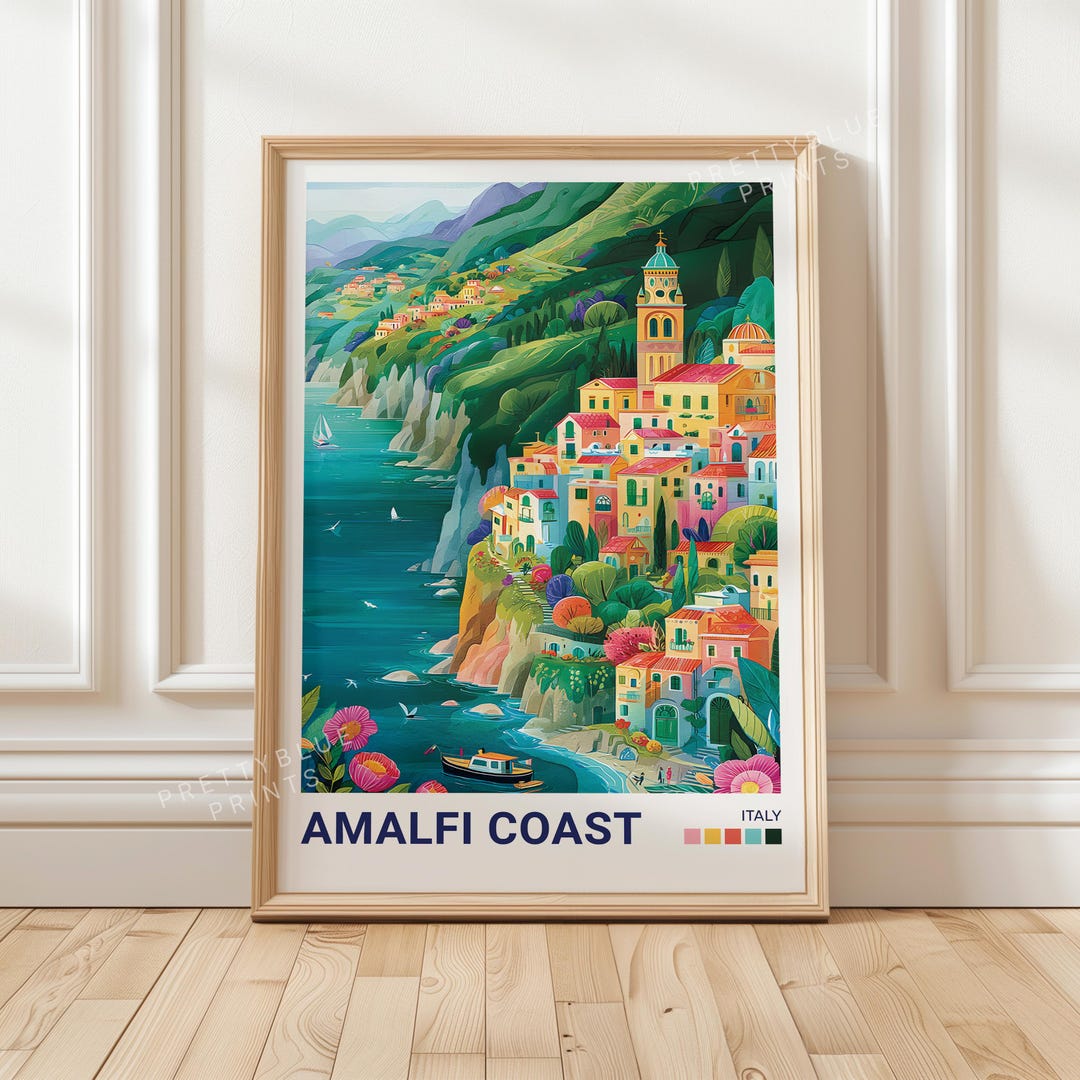 Amalfi Coast Italy Travel Poster | Mediterranean Coastal Wall Art ...