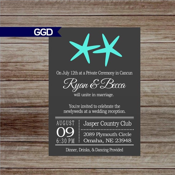Beach Wedding Reception Invitation With Starfish Beach Etsy
