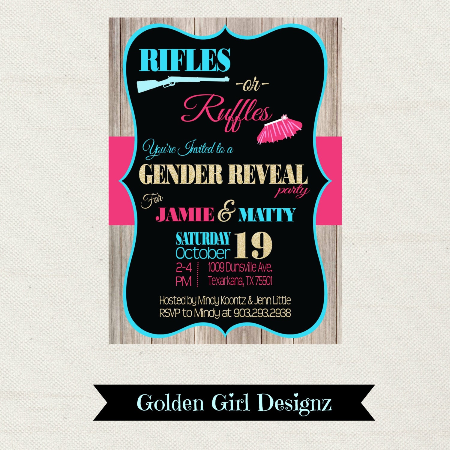 Rustic Rifles or Ruffles Gender Reveal Party Invitation Baby
