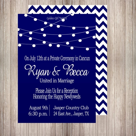 Navy Wedding Reception Invitation With Chevron Reception Only Etsy