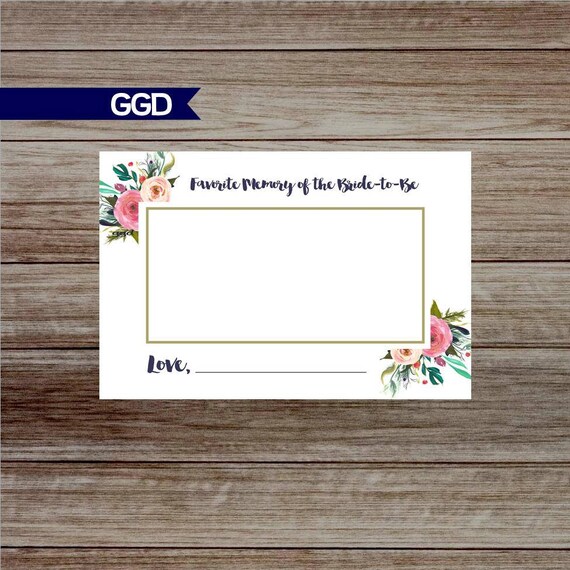 Items similar to Printable Favorite Memory of the Bride Cards, Flower ...