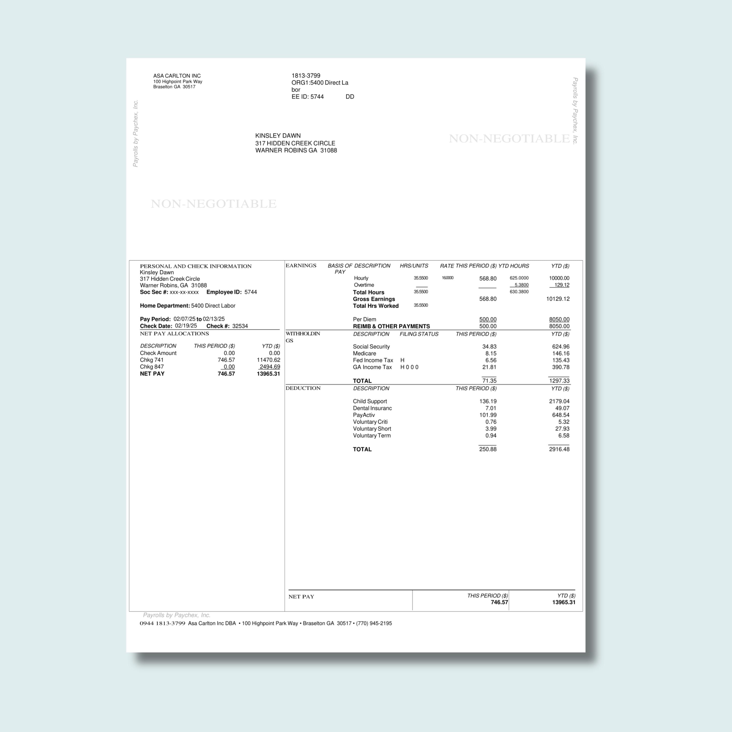Professional Pay Stub Example Employee Pay Stub Template | Professional Check Stub | Pay Stub ...