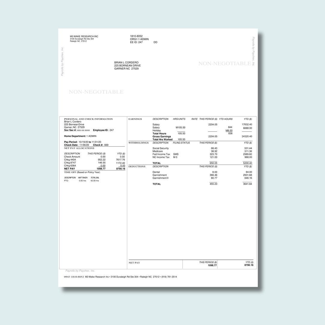 Payroll Check Example Adobe Employee Pay Stub, Check Stub Template, Paycheck Stub, Earnings ...