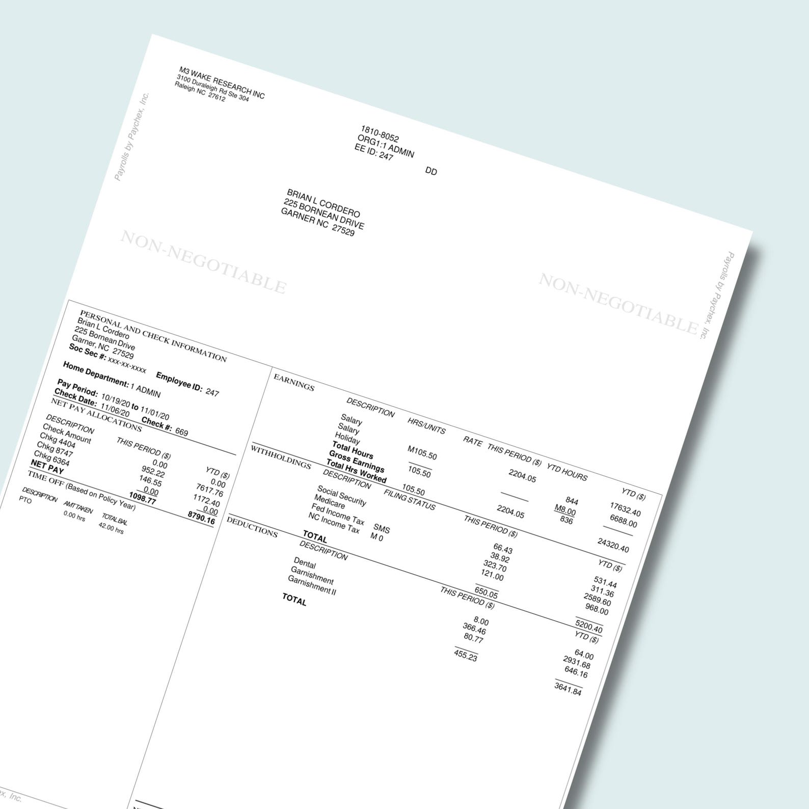 Payroll Check Example Adobe Employee Pay Stub, Check Stub Template, Paycheck Stub, Earnings ...