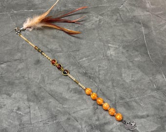 Juguete de varita para gatos hecho a mano, juguete interactivo para gatitos para jugar en interiores, regalo para amantes de los gatos.