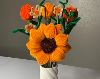Handmade Pipe Cleaner Flower Bouquet in Vase | Cute Desk Decor | Gift for Her | Faux Floral Arrangement | Spring Home Decor