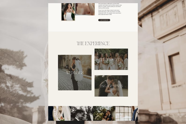 K&ouml;nnte beinhalten: Ein Website-Layout mit Hochzeitsthema. Die Seite zeigt Bilder einer Braut, eines Paares und Brautjungfern. Der Text enth&auml;lt "Hochzeiten", "Hochzeiten" und "Verlobungen".