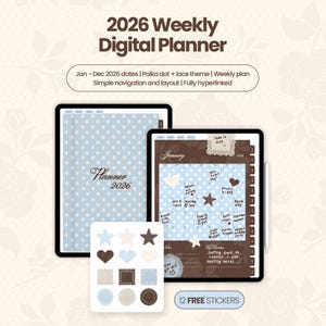 Digitaler Wochenplaner 2026 für GoodNotes iPad Hyperlinked Wochenplaner PDF Download Süß Spitze Polka Dot neapolitanisch ästhetisch Kawaii kokett
