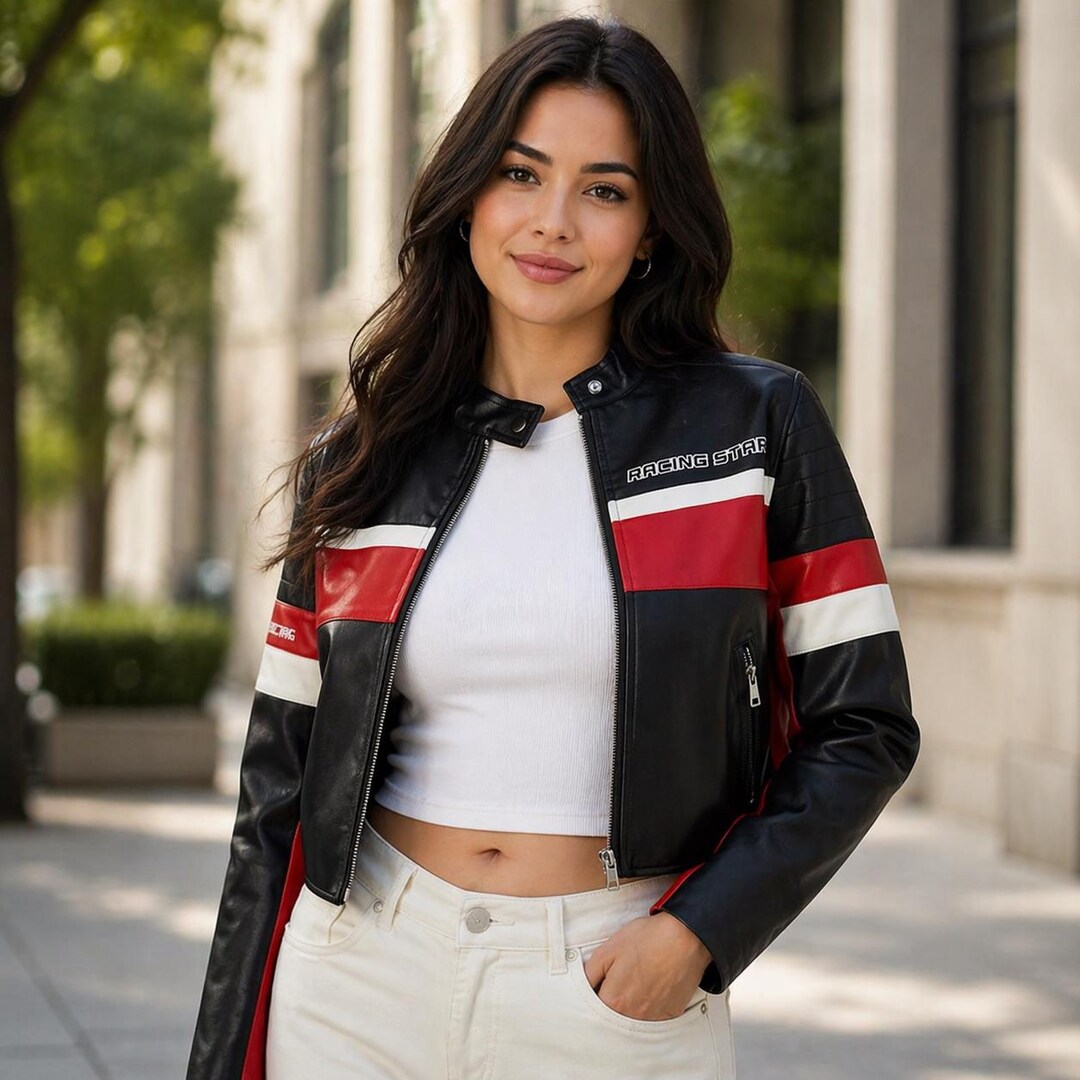 Black & Red Racing Style Leather Jacket – Cropped Fit Moto Jacket - Etsy