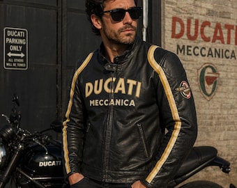 Ducati Corse Black Leather Biker Jacket – Premium Slim Fit Moto Style for Men