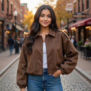 Classic Oversized Brown Cropped Jacket with Structured Collar