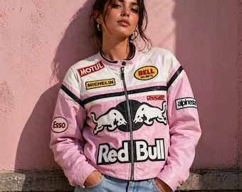 Pink Red Bull Racing Moto Jacket – Vintage Sponsor Style Streetwear