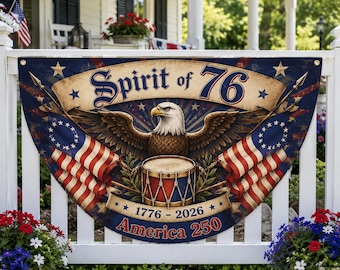 America 250 Semiquincentennial Patriotic Bunting Flag Vintage Spirit of 76 Eagle Drum Banner Gift for Proud Veteran Patriot 4th of July 2026