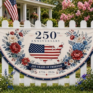 Patriotic Semicircle Flag United States Map Bunting Banner Red Peony Flowers Bouquet Textured Tea Stain Garland Independence Day Porch Gift