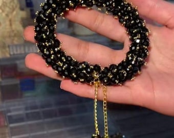 Black Crystal Gajra Bracelet with Kundan Floral Detail  Women's Ethnic Jewelry