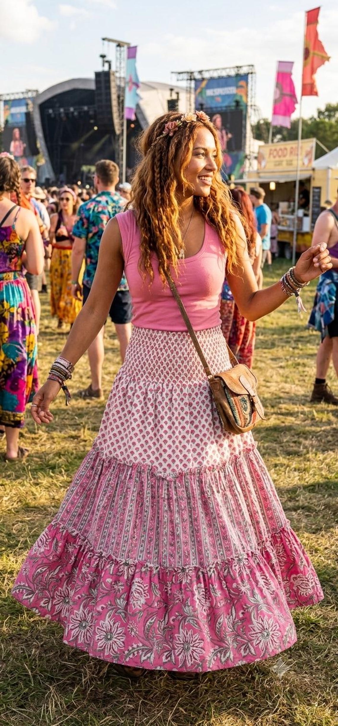 Pink Lotus Tiered Skirt
