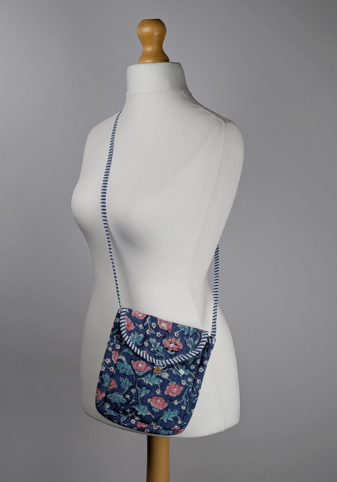 Handcrafted Quilted Cotton Sling Bag, Block-Printed Floral Crossbody Pouch