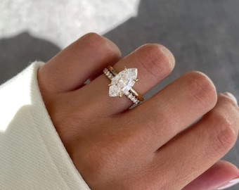Marquise Cut Moissanite Engagement Ring, 2.5 CT Solitaire, 14K Gold Band, Proposal Ring