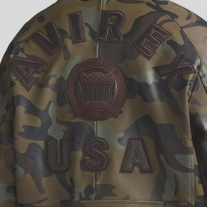 Avirex USA Camouflage Leather Jacket | Vintage Military Style Biker Jacket | Camo Bomber image 4