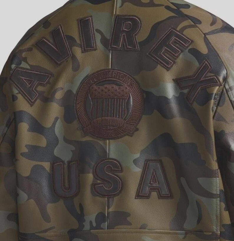 Avirex USA Camouflage Leather Jacket | Vintage Military Style Biker Jacket | Camo Bomber image 4