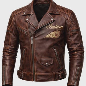 Brown Leather Indian Motorcycle Jacket - Etsy