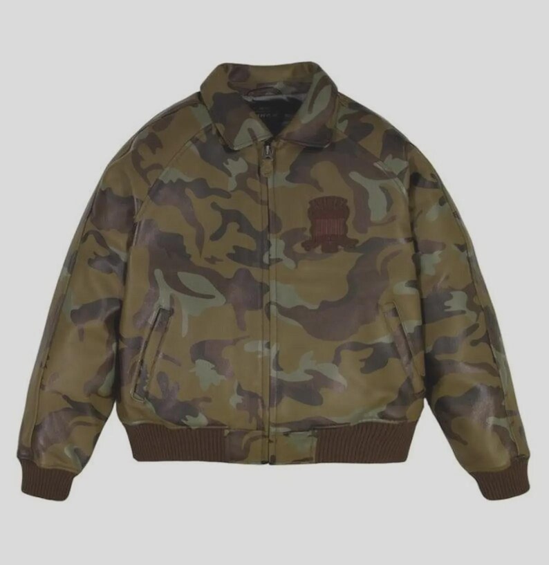 Avirex USA Camouflage Leather Jacket | Vintage Military Style Biker Jacket | Camo Bomber image 3