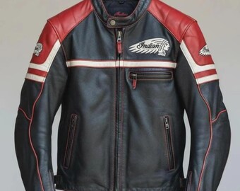 Men’s Indian  Leather Motorcycle Biker Jacket | Racing Jacket Riding Gear | Gift For Him