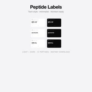 Minimalist Peptide Vial Labels for Niimbot | 24 Tech-Style Labels | Black & White + Dark | Semaglutide Tirzepatide GLP-1 | Instant Download